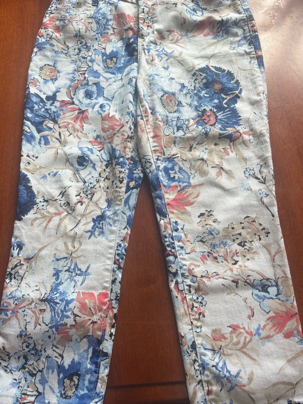 Chico's Cropped Floral Ankle Jeans in Blue, Pink and Cream